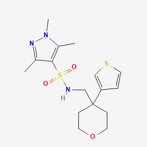 1,3,5-trimethyl-N-((4-(thiophen-3-yl)tetrahydro-2H-pyran-4-yl)methyl)-1H-pyrazole-4-sulfonamide