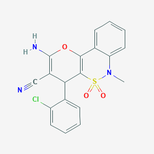 molecular formula C19H14ClN3O3S B2487122 2-Amino-4-(2-chlorophenyl)-6-methyl-4,6-dihydropyrano[3,2-c][2,1]benzothiazine-3-carbonitrile 5,5-dioxide CAS No. 893290-32-9