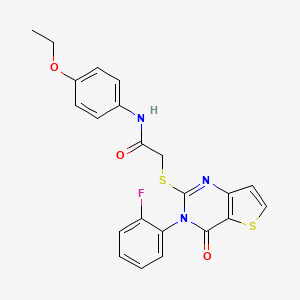 molecular formula C22H18FN3O3S2 B2487126 N-(4-ethoxyphenyl)-2-{[3-(2-fluorophenyl)-4-oxo-3,4-dihydrothieno[3,2-d]pyrimidin-2-yl]sulfanyl}acetamide CAS No. 1260997-49-6