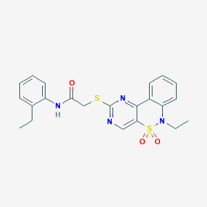 molecular formula C22H22N4O3S2 B2487128 2-((6-ethyl-5,5-dioxido-6H-benzo[c]pyrimido[4,5-e][1,2]thiazin-2-yl)thio)-N-(2-ethylphenyl)acetamide CAS No. 951578-28-2