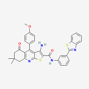 molecular formula C34H28N4O3S2 B2487138 3-amino-N-(3-(benzo[d]thiazol-2-yl)phenyl)-4-(4-methoxyphenyl)-7,7-dimethyl-5-oxo-5,6,7,8-tetrahydrothieno[2,3-b]quinoline-2-carboxamide CAS No. 670271-27-9
