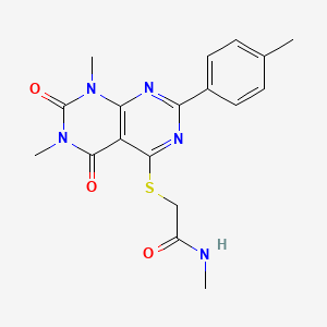 molecular formula C18H19N5O3S B2487144 2-[1,3-dimethyl-7-(4-methylphenyl)-2,4-dioxopyrimido[4,5-d]pyrimidin-5-yl]sulfanyl-N-methylacetamide CAS No. 893909-04-1