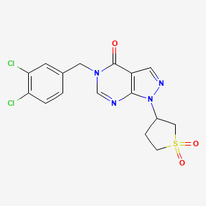 molecular formula C16H14Cl2N4O3S B2487152 5-(3,4-dichlorobenzyl)-1-(1,1-dioxidotetrahydrothiophen-3-yl)-1H-pyrazolo[3,4-d]pyrimidin-4(5H)-one CAS No. 1040646-90-9