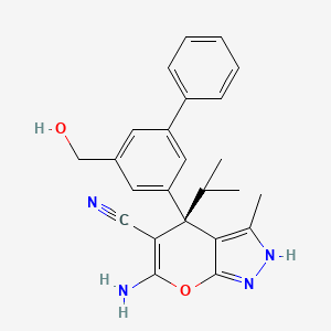 molecular formula C24H24N4O2 B2487172 (4S)-6-Amino-4-[3-(hydroxymethyl)-5-phenylphenyl]-3-methyl-4-propan-2-yl-2H-pyrano[2,3-c]pyrazole-5-carbonitrile CAS No. 2443966-90-1