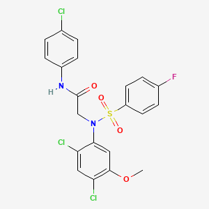molecular formula C21H16Cl3FN2O4S B2487174 N-(4-chlorophenyl)-2-{2,4-dichloro[(4-fluorophenyl)sulfonyl]-5-methoxyanilino}acetamide CAS No. 338967-35-4