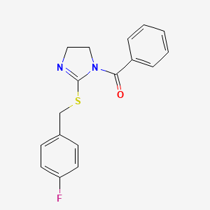 molecular formula C17H15FN2OS B2487175 (2-((4-fluorobenzyl)thio)-4,5-dihydro-1H-imidazol-1-yl)(phenyl)methanone CAS No. 851865-53-7