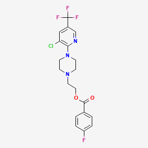 molecular formula C19H18ClF4N3O2 B2487182 2-{4-[3-Chloro-5-(trifluoromethyl)-2-pyridinyl]piperazino}ethyl 4-fluorobenzenecarboxylate CAS No. 338415-48-8