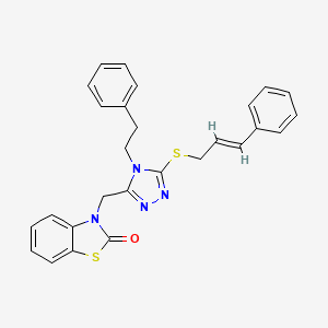 (E)-3-((5-(cinnamylthio)-4-phenethyl-4H-1,2,4-triazol-3-yl)methyl)benzo[d]thiazol-2(3H)-one