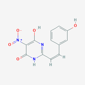 molecular formula C12H9N3O5 B2487202 6-hydroxy-2-[(Z)-2-(3-hydroxyphenyl)ethenyl]-5-nitropyrimidin-4(3H)-one CAS No. 797778-36-0