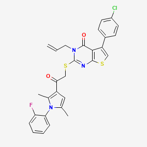 molecular formula C29H23ClFN3O2S2 B2487206 3-allyl-5-(4-chlorophenyl)-2-((2-(1-(2-fluorophenyl)-2,5-dimethyl-1H-pyrrol-3-yl)-2-oxoethyl)thio)thieno[2,3-d]pyrimidin-4(3H)-one CAS No. 670268-59-4