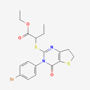 molecular formula C18H19BrN2O3S2 B2487228 乙酸 2-[[3-(4-溴苯基)-4-氧代-6,7-二氢噻吩[3,2-d]嘧啶-2-基]硫基]丁酸酯 CAS No. 687567-29-9