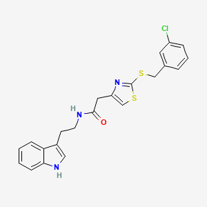 molecular formula C22H20ClN3OS2 B2487235 N-(2-(1H-indol-3-yl)ethyl)-2-(2-((3-chlorobenzyl)thio)thiazol-4-yl)acetamide CAS No. 954243-55-1
