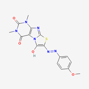 (Z)-7-(2-(4-methoxyphenyl)hydrazono)-1,3-dimethylthiazolo[2,3-f]purine-2,4,6(1H,3H,7H)-trione
