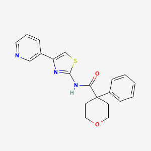 molecular formula C20H19N3O2S B2487257 4-phenyl-N-(4-(pyridin-3-yl)thiazol-2-yl)tetrahydro-2H-pyran-4-carboxamide CAS No. 1206999-04-3