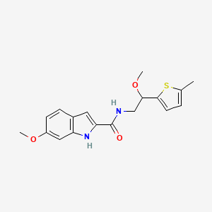 molecular formula C18H20N2O3S B2487269 6-methoxy-N-(2-methoxy-2-(5-methylthiophen-2-yl)ethyl)-1H-indole-2-carboxamide CAS No. 1448033-48-4