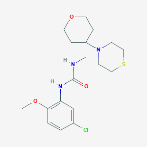 molecular formula C18H26ClN3O3S B2487270 1-(5-Chloro-2-methoxyphenyl)-3-[(4-thiomorpholin-4-yloxan-4-yl)methyl]urea CAS No. 2415552-20-2