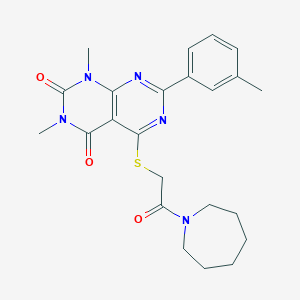 molecular formula C23H27N5O3S B2487281 5-((2-(azepan-1-yl)-2-oxoethyl)thio)-1,3-dimethyl-7-(m-tolyl)pyrimido[4,5-d]pyrimidine-2,4(1H,3H)-dione CAS No. 893906-04-2