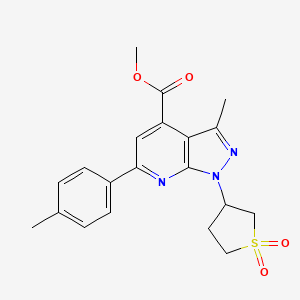molecular formula C20H21N3O4S B2487289 methyl 1-(1,1-dioxidotetrahydrothiophen-3-yl)-3-methyl-6-(p-tolyl)-1H-pyrazolo[3,4-b]pyridine-4-carboxylate CAS No. 1040635-26-4