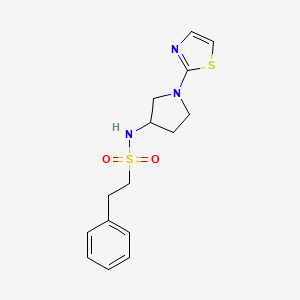 molecular formula C15H19N3O2S2 B2487293 2-苯基-N-(1-(噻唑-2-基)吡咯啉-3-基)乙磺酰胺 CAS No. 1795494-51-7