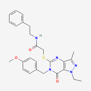 molecular formula C26H29N5O3S B2487311 2-((1-ethyl-6-(4-methoxybenzyl)-3-methyl-7-oxo-6,7-dihydro-1H-pyrazolo[4,3-d]pyrimidin-5-yl)thio)-N-phenethylacetamide CAS No. 1359218-11-3