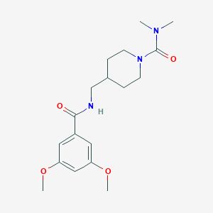 molecular formula C18H27N3O4 B2487314 4-[[(3,5-Dimethoxybenzoyl)amino]methyl]-N,N-dimethylpiperidine-1-carboxamide CAS No. 2415564-16-6