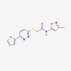 molecular formula C14H12N4O3S B2487320 2-((6-(furan-2-yl)pyridazin-3-yl)thio)-N-(3-methylisoxazol-5-yl)acetamide CAS No. 1207048-83-6