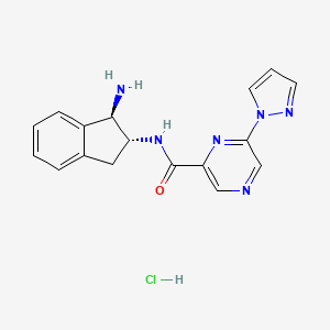 N-[(1R,2R)-1-Amino-2,3-dihydro-1H-inden-2-yl]-6-pyrazol-1-ylpyrazine-2-carboxamide;hydrochloride