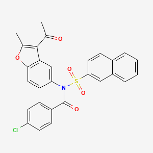 molecular formula C28H20ClNO5S B2487343 N-(3-乙酰基-2-甲基苯并呋喃-5-基)-4-氯-N-(萘-2-基磺酰)苯甲酰胺 CAS No. 448208-35-3