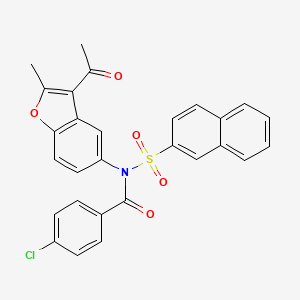 N-(3-ACETYL-2-METHYL-1-BENZOFURAN-5-YL)-4-CHLORO-N-(NAPHTHALENE-2-SULFONYL)BENZAMIDE