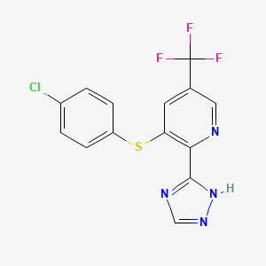 molecular formula C14H8ClF3N4S B2487346 4-chlorophenyl 2-(1H-1,2,4-triazol-3-yl)-5-(trifluoromethyl)-3-pyridinyl sulfide CAS No. 338759-01-6