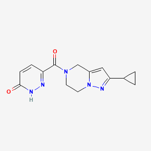 molecular formula C14H15N5O2 B2487347 6-(2-环丙基-4,5,6,7-四氢吡唑并[1,5-a]吡嗪-5-甲酰)吡啶并[2H]-酮 CAS No. 2034380-37-3