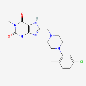 molecular formula C19H23ClN6O2 B2487365 8-{[4-(5-Chloro-2-methylphenyl)piperazinyl]methyl}-1,3-dimethyl-1,3,7-trihydro purine-2,6-dione CAS No. 915925-86-9