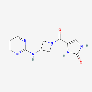 molecular formula C11H12N6O2 B2487387 4-(3-(pyrimidin-2-ylamino)azetidine-1-carbonyl)-1H-imidazol-2(3H)-one CAS No. 2034223-54-4