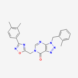 molecular formula C23H21N7O2 B2487389 6-((3-(3,4-dimethylphenyl)-1,2,4-oxadiazol-5-yl)methyl)-3-(2-methylbenzyl)-3H-[1,2,3]triazolo[4,5-d]pyrimidin-7(6H)-one CAS No. 1207039-85-7