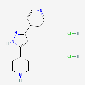 molecular formula C13H18Cl2N4 B2487396 4-[3-(piperidin-4-yl)-1H-pyrazol-5-yl]pyridine dihydrochloride CAS No. 2136571-30-5
