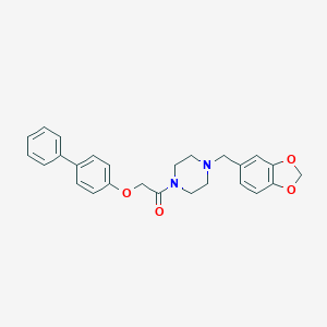 molecular formula C26H26N2O4 B248740 1-[4-(1,3-Benzodioxol-5-ylmethyl)piperazin-1-yl]-2-(biphenyl-4-yloxy)ethanone 