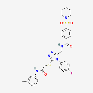 N-[[4-(4-fluorophenyl)-5-[2-(3-methylanilino)-2-oxoethyl]sulfanyl-1,2,4-triazol-3-yl]methyl]-4-piperidin-1-ylsulfonylbenzamide