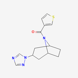 molecular formula C14H16N4OS B2487448 ((1R,5S)-3-(1H-1,2,4-triazol-1-yl)-8-azabicyclo[3.2.1]octan-8-yl)(thiophen-3-yl)methanone CAS No. 2319788-28-6