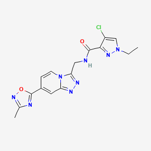 molecular formula C16H15ClN8O2 B2487450 4-クロロ-1-エチル-N-((7-(3-メチル-1,2,4-オキサジアゾール-5-イル)-[1,2,4]トリアゾロ[4,3-a]ピリジン-3-イル)メチル)-1H-ピラゾール-3-カルボキサミド CAS No. 2034456-91-0