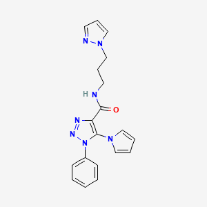 molecular formula C19H19N7O B2487461 1-苯基-N-[3-(1H-吡唑-1-基)丙基]-5-(1H-吡咯-1-基)-1H-1,2,3-三唑-4-羧酰胺 CAS No. 1795295-44-1