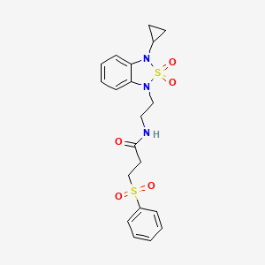 molecular formula C20H23N3O5S2 B2487462 3-(benzenesulfonyl)-N-[2-(3-cyclopropyl-2,2-dioxo-1,3-dihydro-2lambda6,1,3-benzothiadiazol-1-yl)ethyl]propanamide CAS No. 2097926-87-7