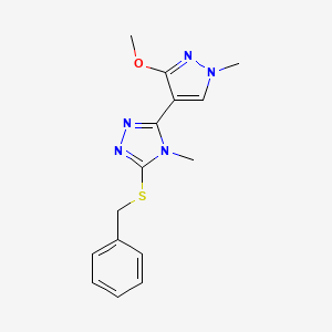 molecular formula C15H17N5OS B2487497 3-(benzylthio)-5-(3-methoxy-1-methyl-1H-pyrazol-4-yl)-4-methyl-4H-1,2,4-triazole CAS No. 1014072-39-9