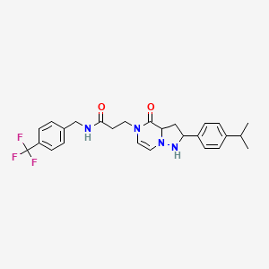 molecular formula C26H25F3N4O2 B2487498 3-{4-oxo-2-[4-(propan-2-yl)phenyl]-4H,5H-pyrazolo[1,5-a]pyrazin-5-yl}-N-{[4-(trifluoromethyl)phenyl]methyl}propanamide CAS No. 1326892-01-6
