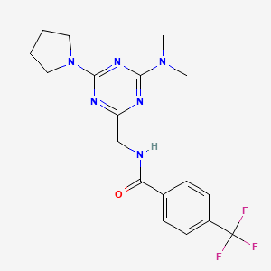 molecular formula C18H21F3N6O B2487506 N-((4-(dimethylamino)-6-(pyrrolidin-1-yl)-1,3,5-triazin-2-yl)methyl)-4-(trifluoromethyl)benzamide CAS No. 2034519-53-2