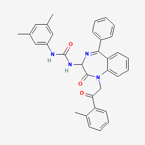 N-(2,5-diaza-2-(2-(2-methylphenyl)-2-oxoethyl)-3-oxo-6-phenylbicyclo[5.4.0]undeca-1(7),5,8,10-tetraen-4-yl)((3,5-dimethylphenyl)amino)formamide