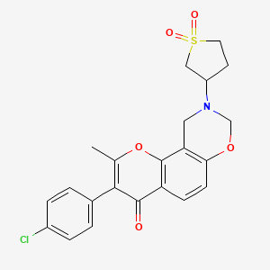 molecular formula C22H20ClNO5S B2487514 3-(4-chlorophenyl)-9-(1,1-dioxidotetrahydrothiophen-3-yl)-2-methyl-9,10-dihydrochromeno[8,7-e][1,3]oxazin-4(8H)-one CAS No. 951984-75-1