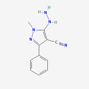 molecular formula C11H11N5 B2487516 5-肼基-1-甲基-3-苯基吡唑-4-碳腈 CAS No. 2551116-32-4