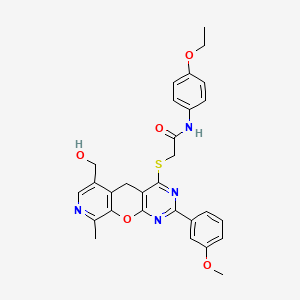 molecular formula C29H28N4O5S B2487517 N-(4-ethoxyphenyl)-2-((6-(hydroxymethyl)-2-(3-methoxyphenyl)-9-methyl-5H-pyrido[4',3':5,6]pyrano[2,3-d]pyrimidin-4-yl)thio)acetamide CAS No. 892381-32-7