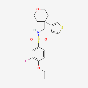 molecular formula C18H22FNO4S2 B2487550 4-ethoxy-3-fluoro-N-((4-(thiophen-3-yl)tetrahydro-2H-pyran-4-yl)methyl)benzenesulfonamide CAS No. 2309605-96-5
