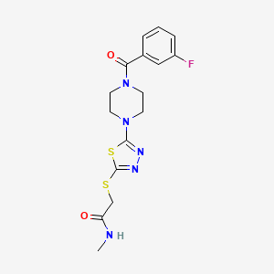 molecular formula C16H18FN5O2S2 B2487562 2-((5-(4-(3-fluorobenzoyl)piperazin-1-yl)-1,3,4-thiadiazol-2-yl)thio)-N-methylacetamide CAS No. 1105199-19-6